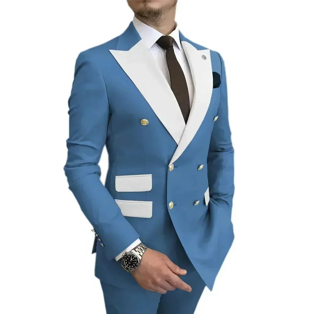 Men's double-breasted blazer and pants suit by SHOWLU FASHION, stylish formal 2-piece set, tailored fit with classic design.