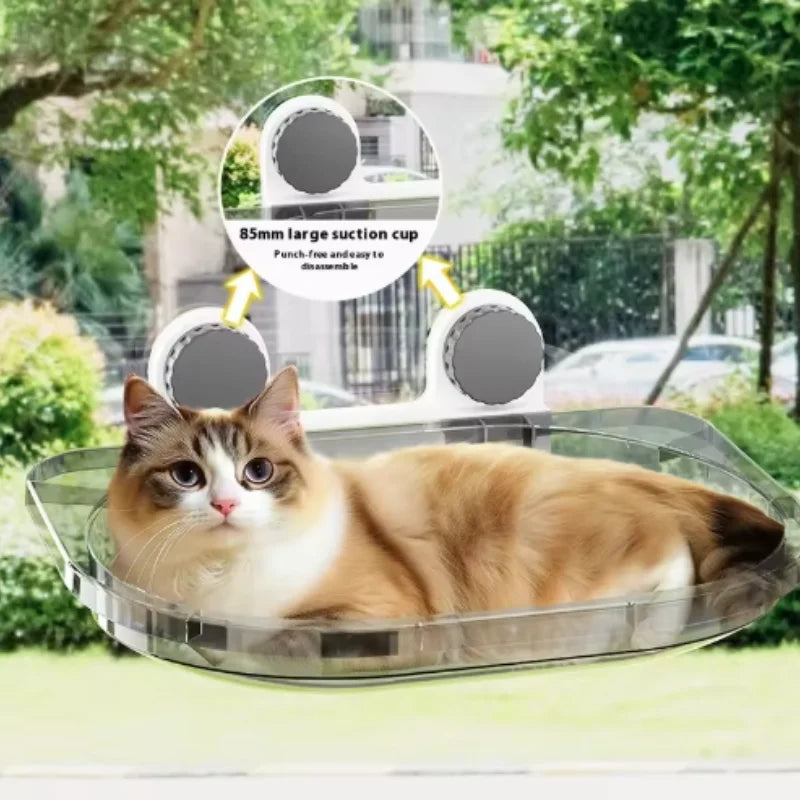 Showlu Smart General cat window hammock attached to a window, offering a cozy perch for cats to relax and enjoy the view.