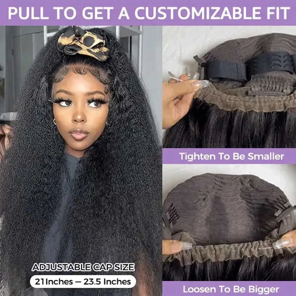 Invisible Strap 360 Full Hd Lace Glueless Wig Kinky Straight Human Hair Wig Lace Front Wig Drawstring 360 Frontal Wig 30 Inch
