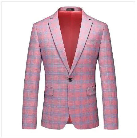 Men's slim fit plaid business suit jacket by SHOWLU FASHION STORE, single-breasted blazer with classic plaid pattern.