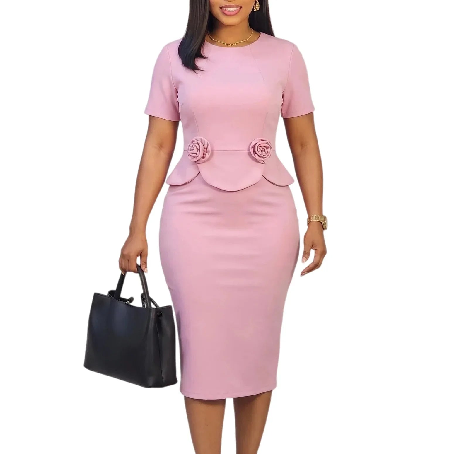 Summer Elegant Short Sleeve O-neck Polyester Party Evening Bodycon Midi Dress Dashiki African Dresses for Women Ankara Dress