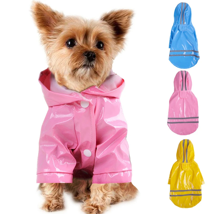 Showlu Fashion waterproof dog raincoat in size S-XL with hood, made of PU material, designed for pets during rainy weather.