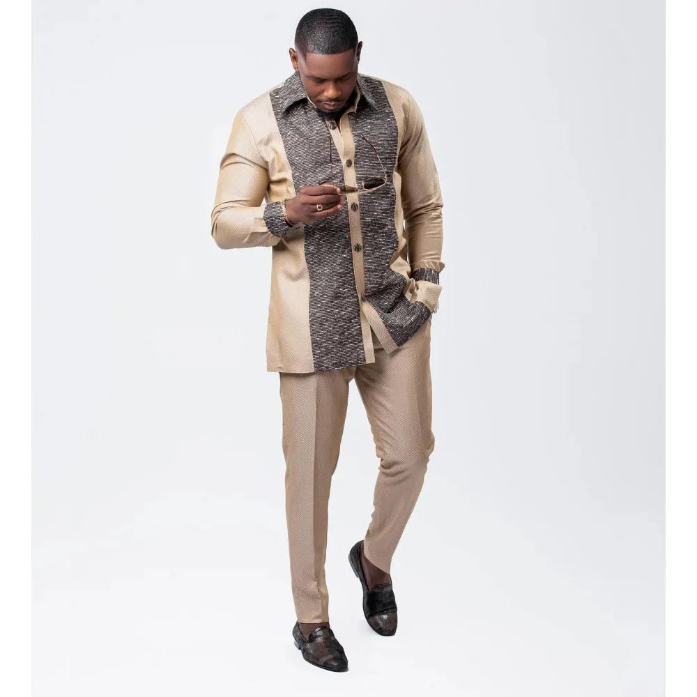 SHOWLU FASHION men's striped two-piece suit made of formal cotton blend fabric, featuring a tailored blazer and matching trousers.