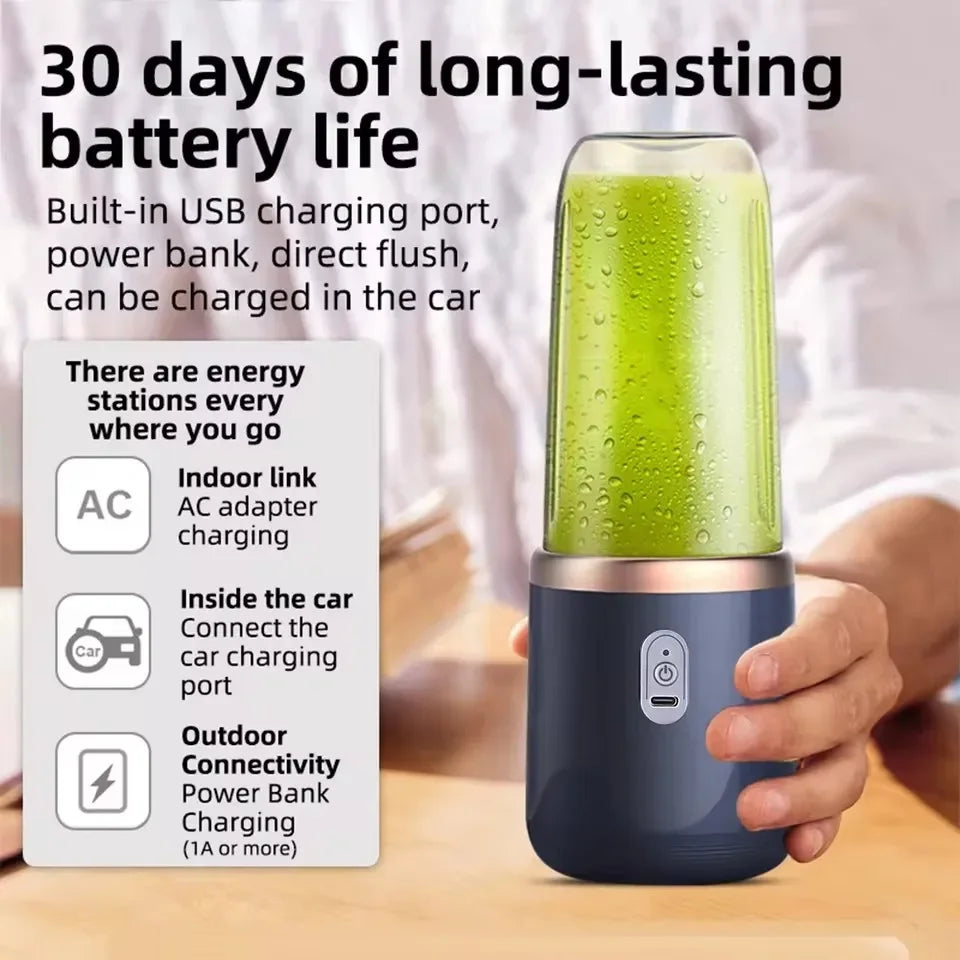 Portable Showlu Smart General USB Mini Juicer Blender cup with compact design and stainless steel blades for fresh smoothies.