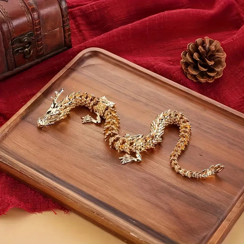 Golden alloy 3D dragon statue by Showlu Fashion, movable desktop decor with intricate design and detailed craftsmanship.