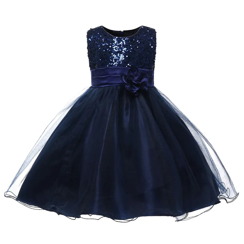 Girl's flower sequins dress by Showlu Fashion for Christmas, Halloween, or birthday parties, featuring a princess-style tutu for ages 3-10 years.