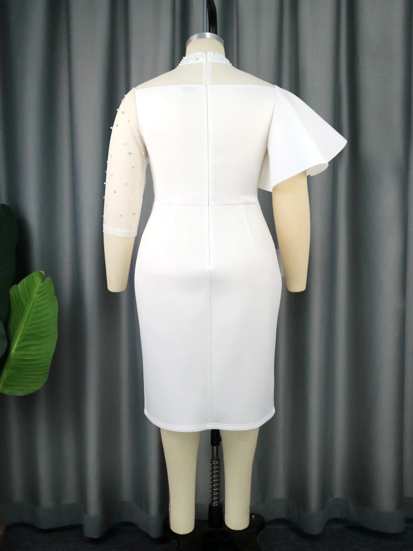 Plus Size White Dress for Women O Neck Beading Patchwork Peplum Bodycon Evening Birthday Event Party Gowns 4XL Outfits Summer SHOWLU FASHION STORE