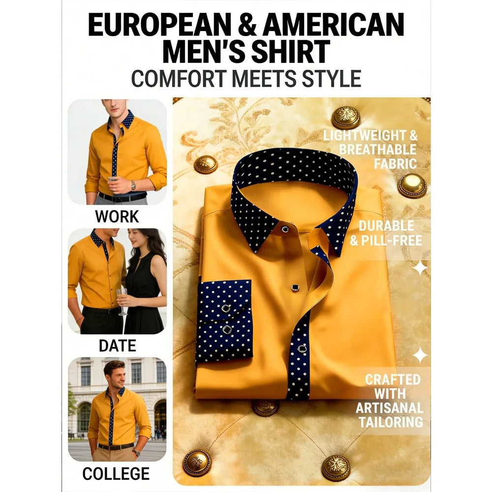 Showlu Fashion men's long sleeve tuxedo shirt with micro elastic fabric, suitable for business, casual, and four-season wear.