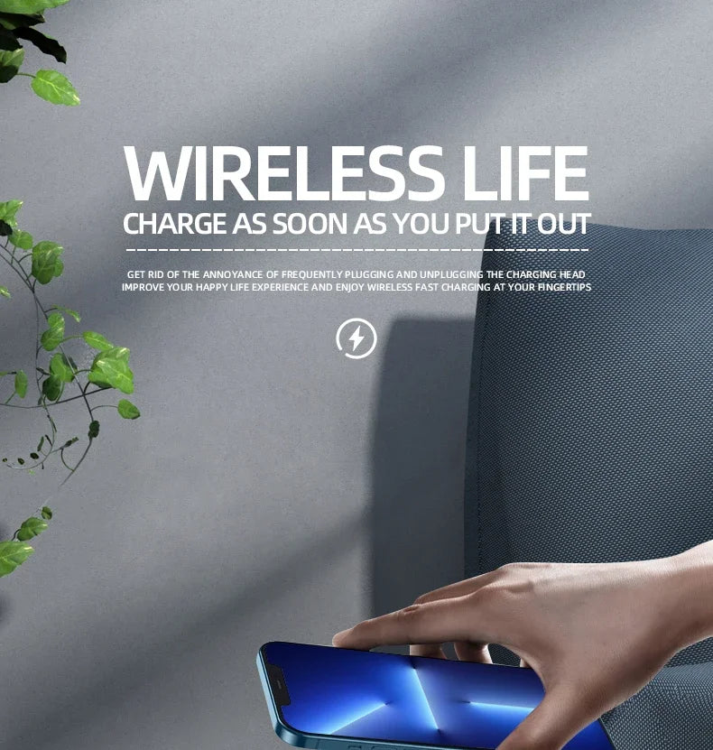 Showlu Smart General 15W wireless charging alarm clock with LED night light, digital display and sleek modern design.