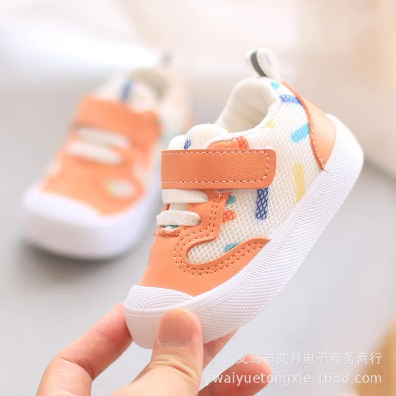 Baby unisex sneakers with breathable mesh upper and soft sole, ideal for comfortable toddler footwear by SHOWLU FASHION STORE.