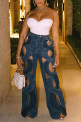 Women's Cut Out Denim Jeans Plus Size High Waist Y2K Fashion Sexy Vintage Casual Spring Fashion Straight Leg Denim Pants Jeans SHOWLU FASHION STORE