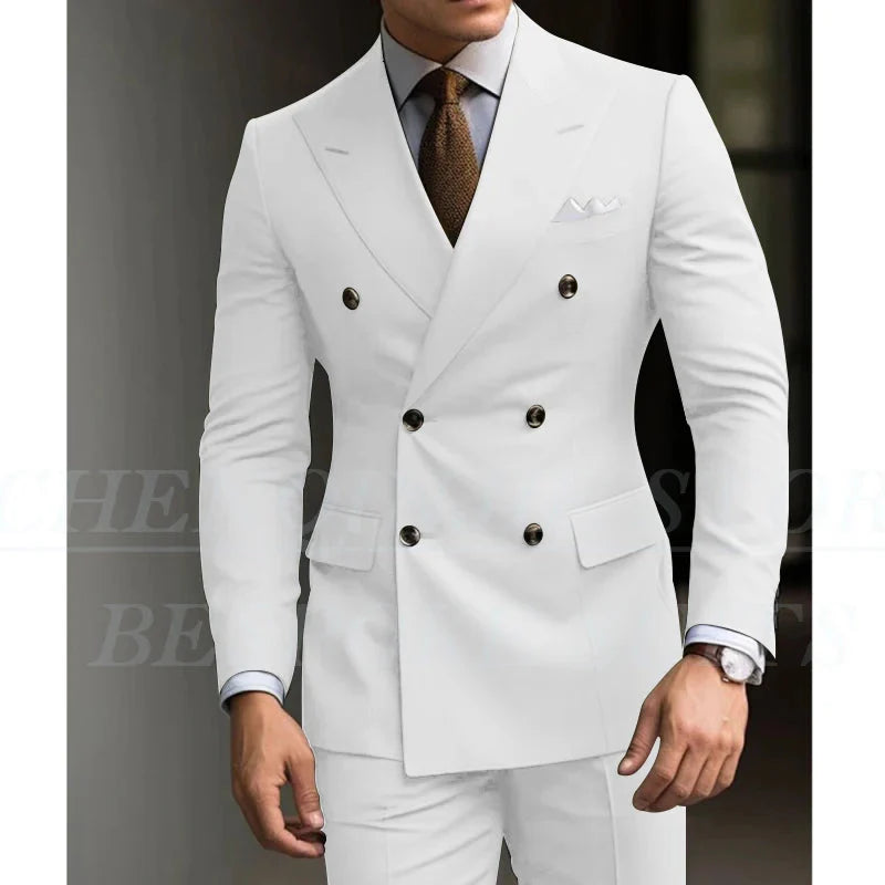 Green men's slim fit 2-piece suit with blazer and trousers, formal wedding attire by Showlu Fashion Store.