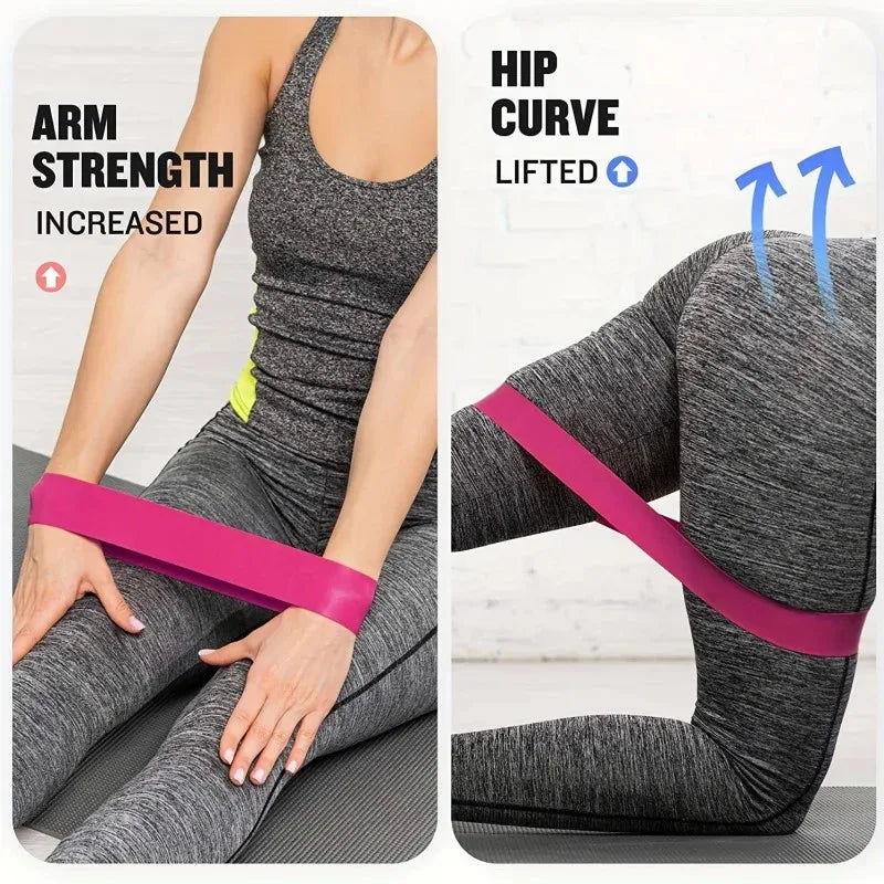 Set of Showlu Fitness elastic resistance bands for home yoga, Pilates, Crossfit, and gym workouts, ideal for stretching and strength training.