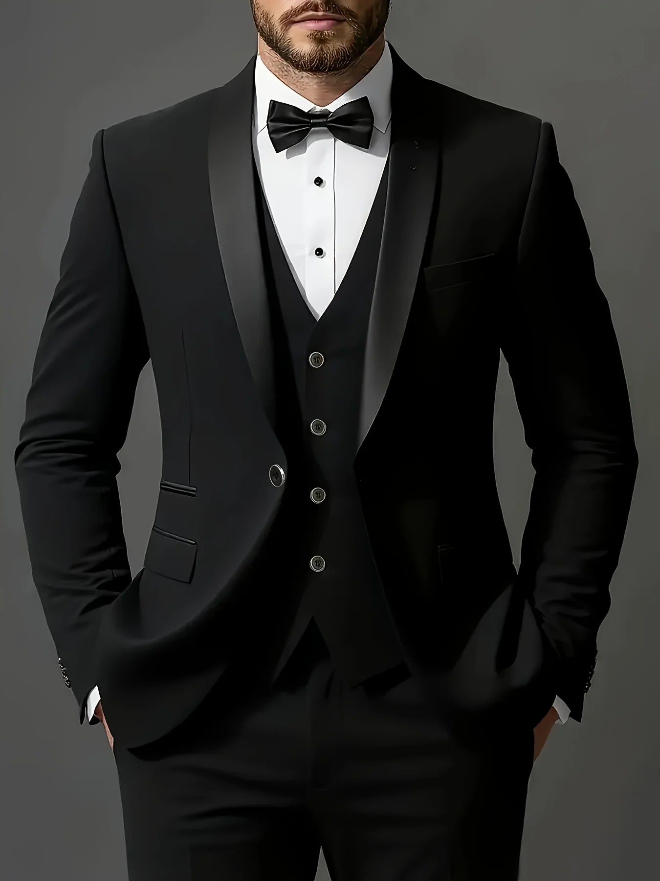 Men's Formal Suit Set Business Casual Slim Fit Tuxedo for Wedding, Long Sleeve Notch Lapel, Groom