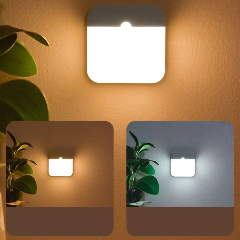 Rechargeable LED night light with motion sensor, USB charging, magnetic base, by Showlu Smart General, ideal for nighttime illumination.