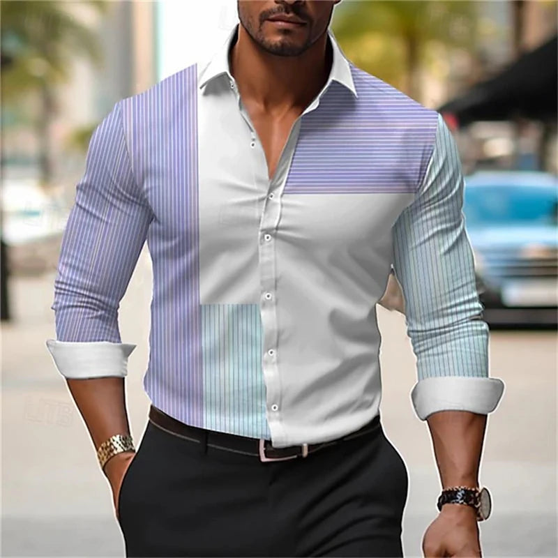 Men's long-sleeved casual shirt from Showlu Fashion, featuring a simple design perfect for fall streetwear and office wear.