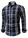 Men's long sleeve shirt with square stripe 3D print, casual animal pattern, button-down style, autumn fashion from Showlu Fashion.