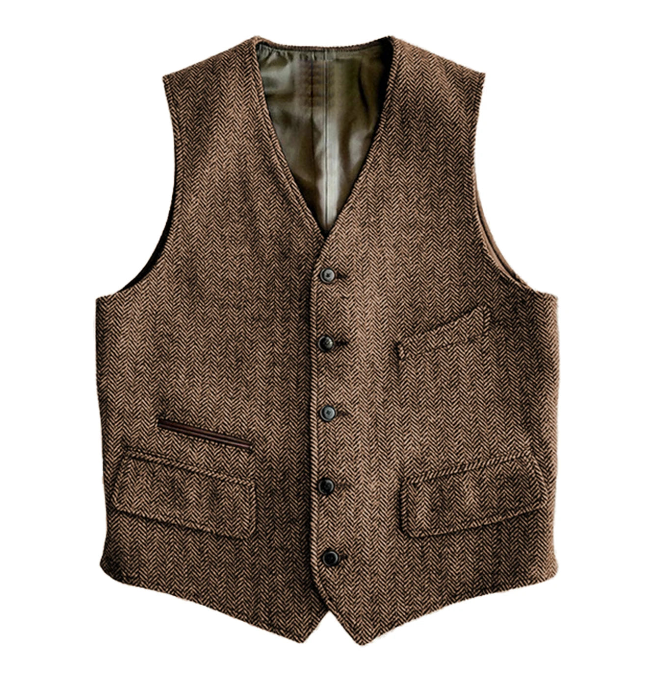 Men's Vest Male Slim Fit Herringbone Fabric Waistcoat Elegant Tweed Vest for Wedding Groomsmen