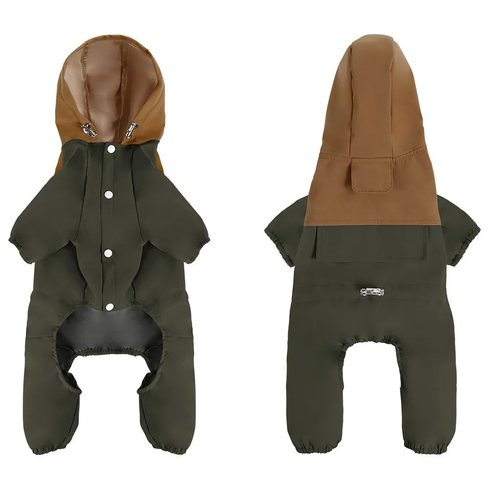 Reflective Showlu waterproof dog raincoat made of breathable nylon, designed for pet protection in rainy weather.