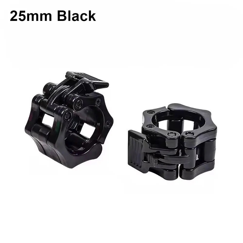 Pair of Showlu Fashion 25mm weightlifting barbell clips with colorful quick-release safety locks for strength training.