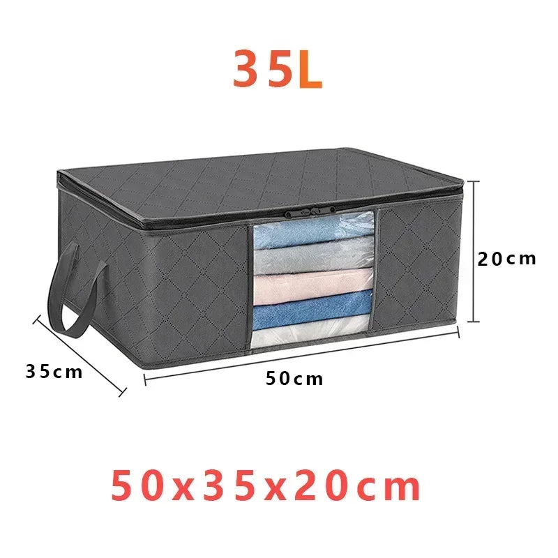 Foldable Showlu Smart General storage boxes for home organization, made of durable fabric, stacked neatly on a shelf.