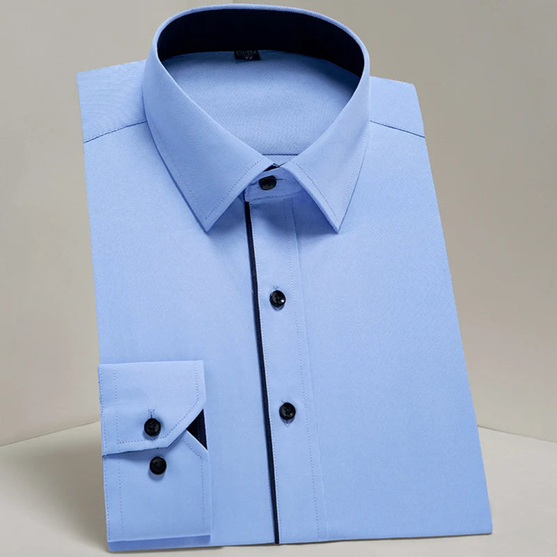 Payel Men's Slim-Fit Cotton Blend Dress Shirt with long sleeves, stylish business top, in a classic design.