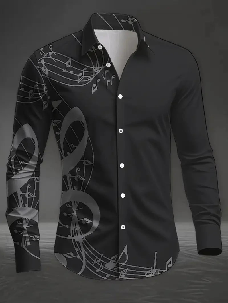 Men's casual long sleeve shirt with colorful 3D splash print and flap detail, featuring a vibrant, fashion-forward design.