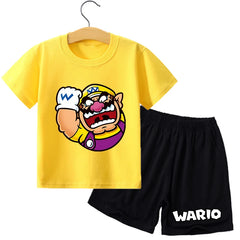 Super Marios Bros Kids Cotton T-shirt Casual Shorts Set Children Short Sleeve Top Anime Print Pants Summer Cartoon Cute Clothing