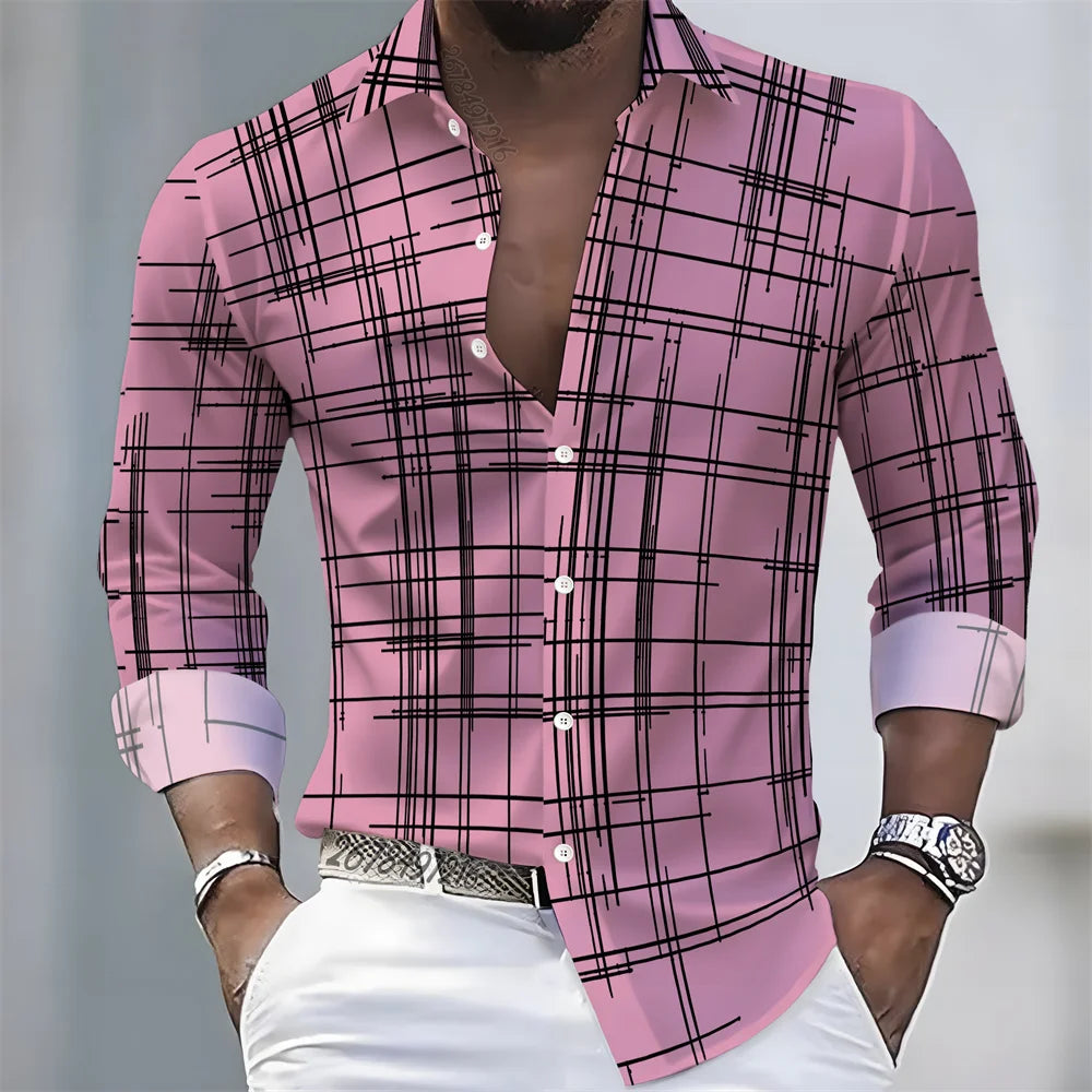 Men's long-sleeved striped shirt in spring/autumn colors, casual European and American style by Showlu Fashion.