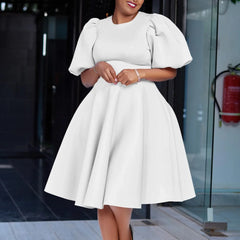 Elegant Dresses for Woman 2025 O Neck Short Sleeve High Waisted Pleated Mid Calf Luxury Female Birthday Party Dinner Vestidos