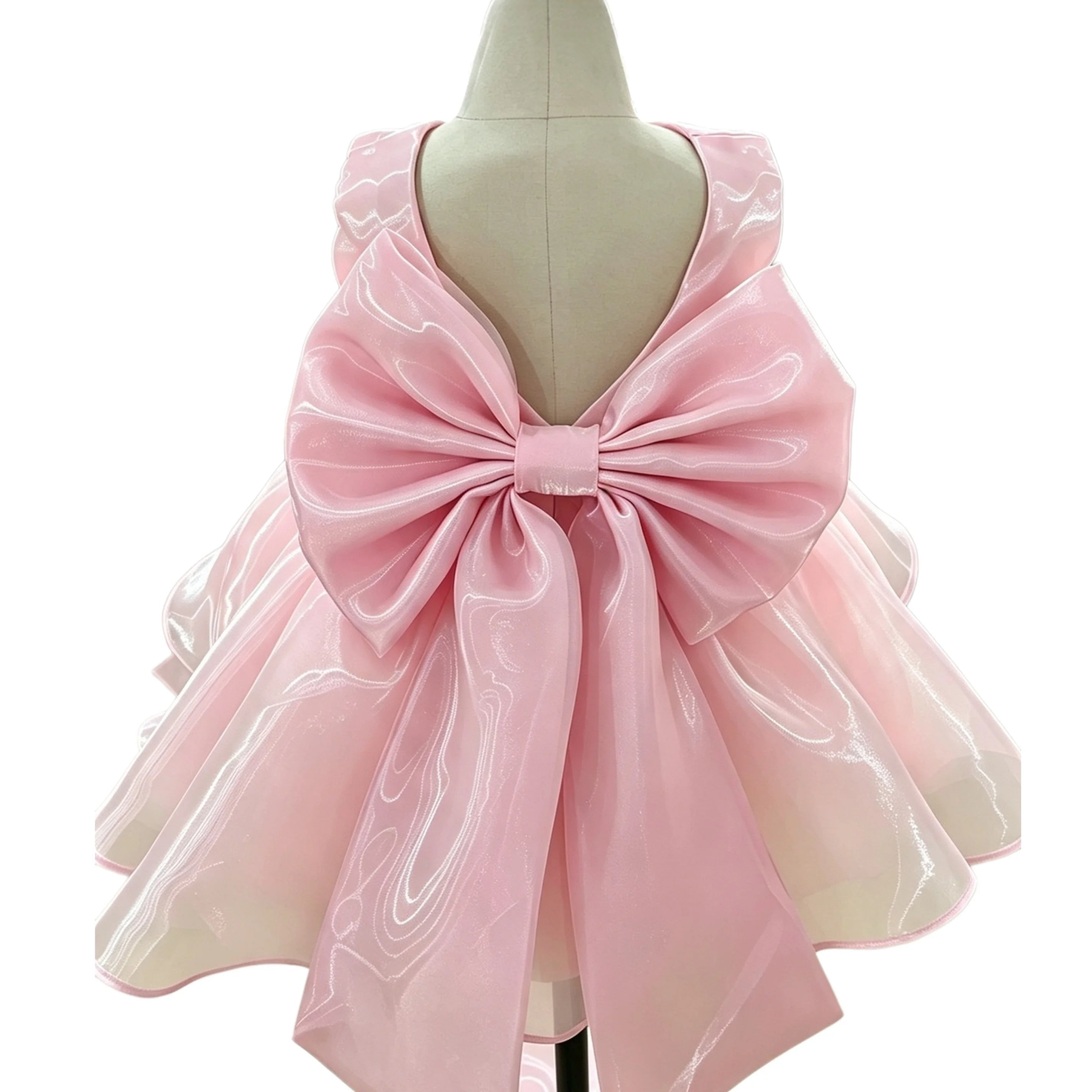 Baby Girl Satin Flower Girl Dress Low Back Thin Straps Bow Luxury Princess Gown Toddler 1st Birthday Baptism Wedding Party Dress