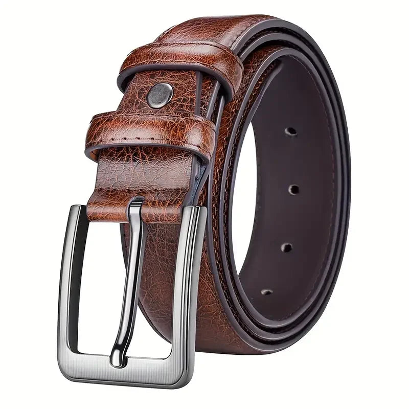 Showlu men's genuine cowskin leather belt with casual business buckle, stylish waistband accessory for men