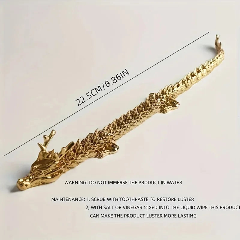 Golden alloy 3D dragon statue by Showlu Fashion, movable desktop decor with intricate dragon design and detailed craftsmanship.