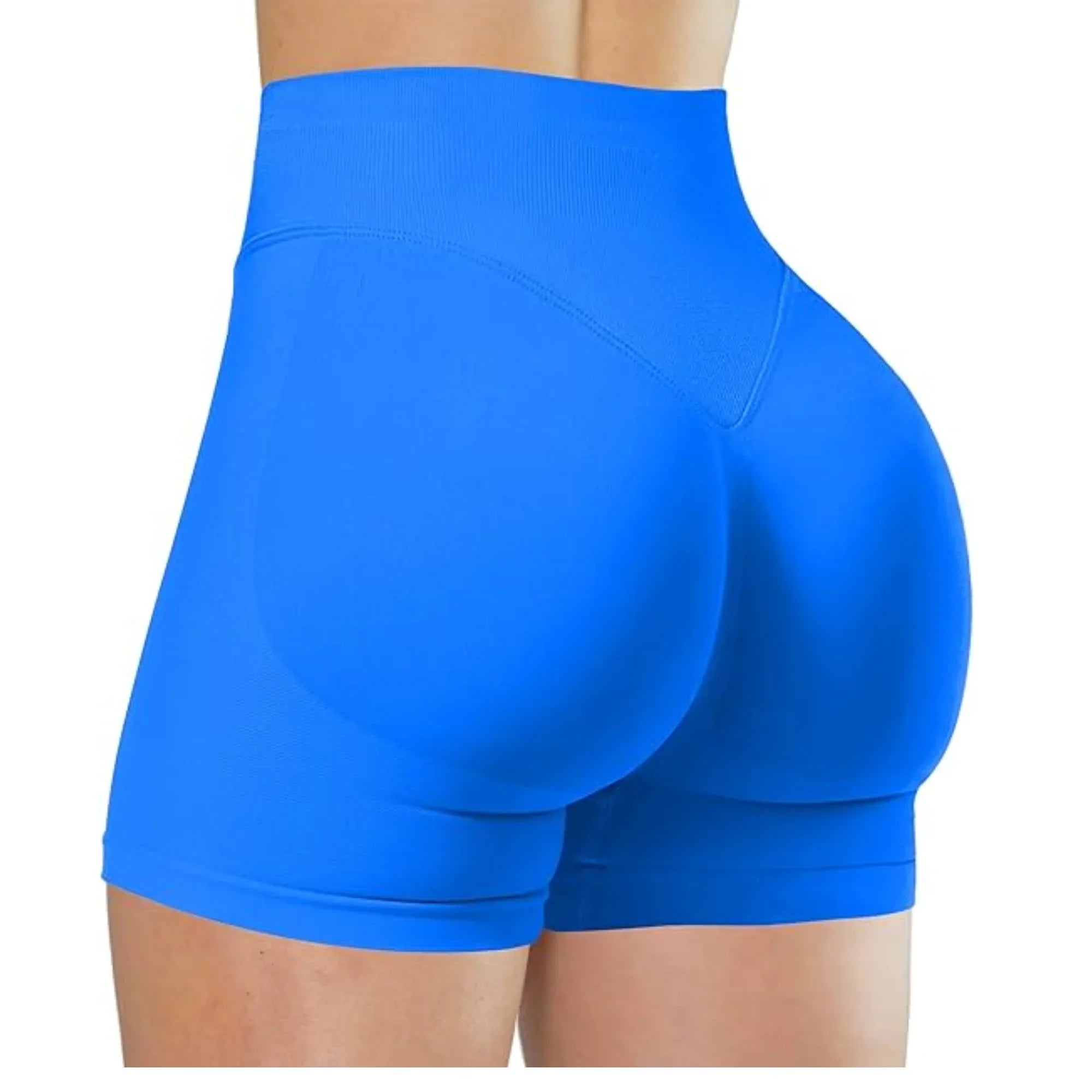High-waisted nylon and spandex women's yoga shorts from MEHEOL, designed for running and active wear, shown in black.