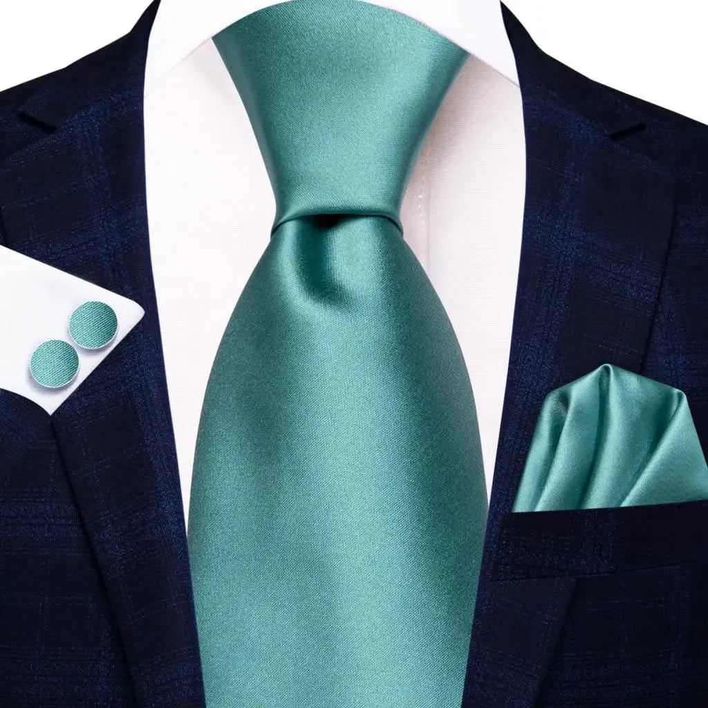 Mint green silk tie set with matching cufflinks, stylish men's necktie and accessories from SHOWLU FASHION STORE.