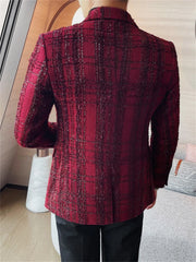 Men Fashion Plaid Casual Business Blazer Gentleman Versatile Banquet Party Groom Wedding Coats British Style Woven Suit Jacket