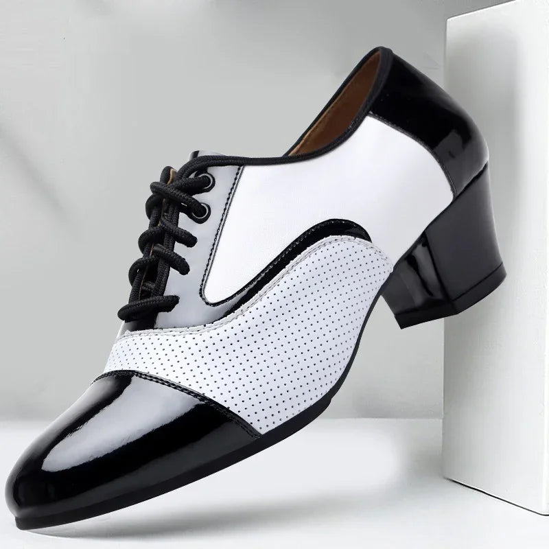Men's modern dance shoes by Showlu Fashion, soft leather, breathable, suited for Latin, jazz, and formal dance performances.
