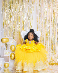 Yellow Flower Girl Dresses For Wedding Lace Appliques Tulle Puffy Princess Girl Birthday Dresses for Photoshoot Customized