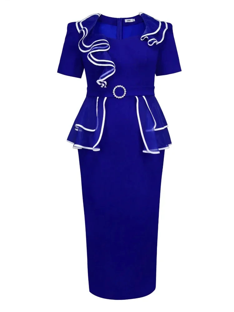 African summer dress for women by Showlu Fashion featuring short sleeves, V-neck, slim fit, suitable for office or parties.