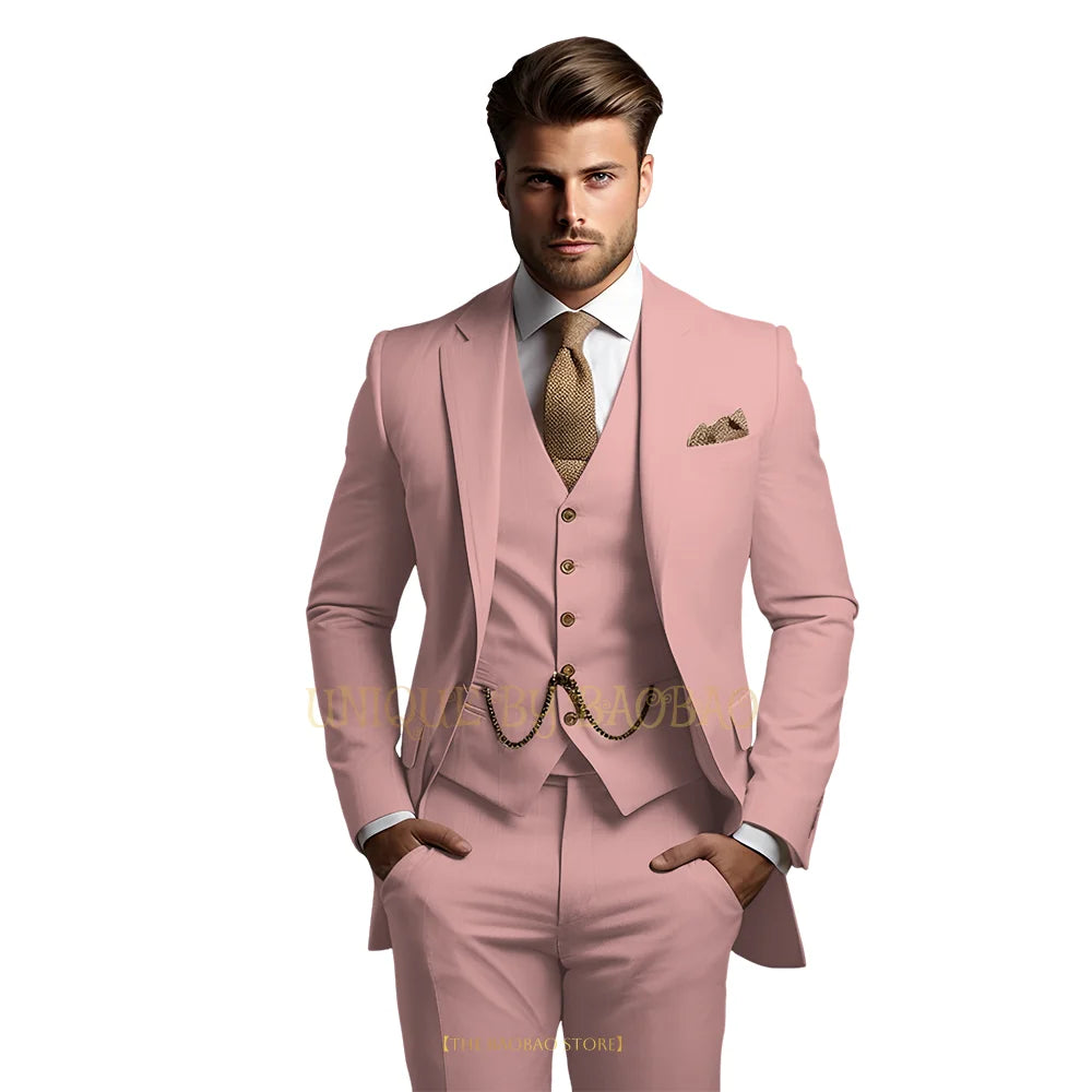 Men's grey 3-piece suit with jacket, vest, and trousers, elegant classic wedding and formal occasion attire by Showlu Fashion Store.