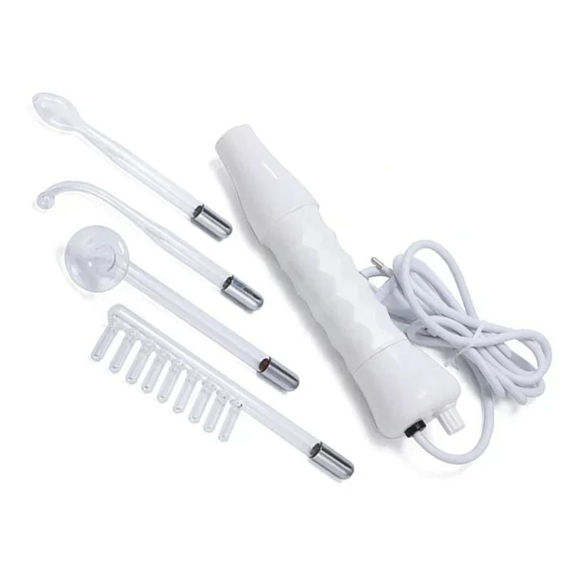 Handheld HWEcare High Frequency Facial Machine for acne treatment, showing the device with electrodes for skin therapy.