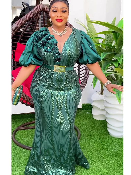 African Party Dresses for Women Dashiki Ankara Sequin Wedding Evening Gown Sexy Bodycon Maxi Long Dress Africa Clothes