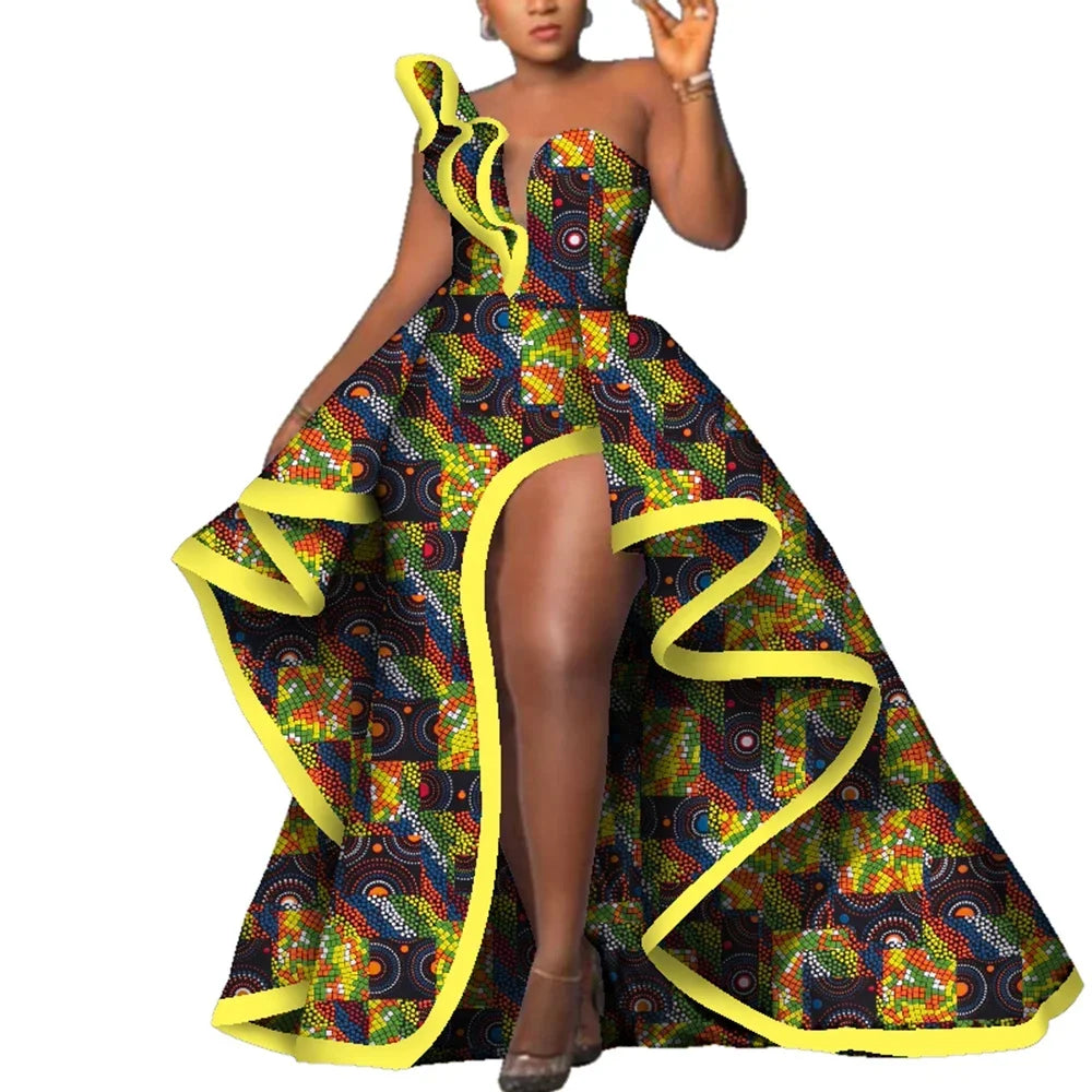 Dashiki Party Dresses Fashion Robe Africaine Ankara Floral Print Maxi Long Strapless Dresses African Dresses for Women WY6981