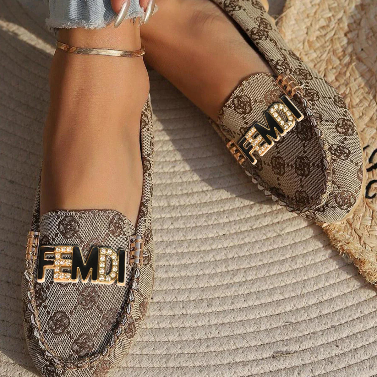 Women's floral loafers by SHOWLU FASHION STORE featuring slip-on fabric driving flats with elegant floral design.