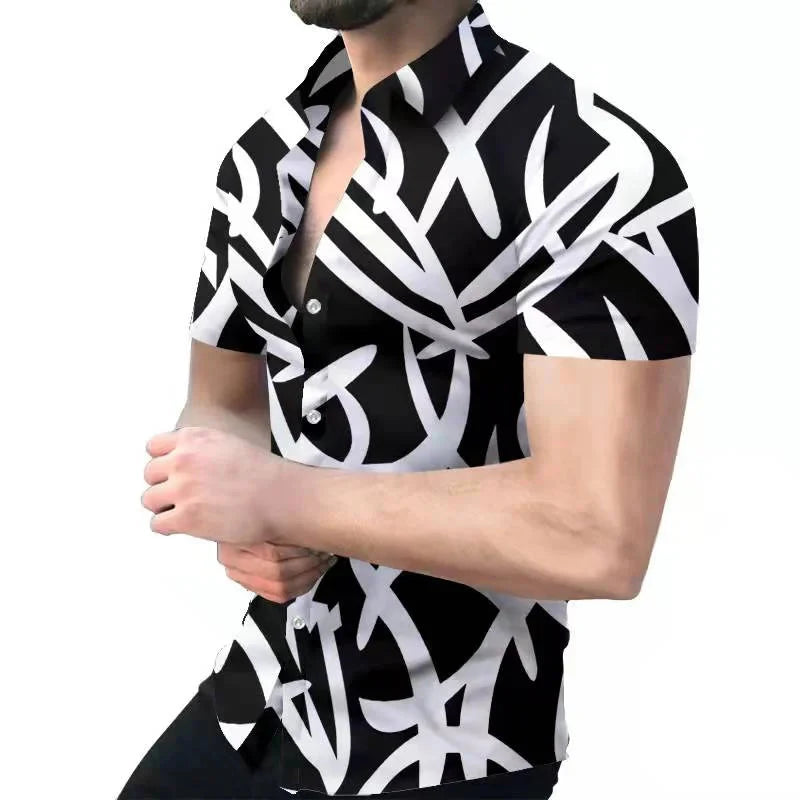 SHOWLU FASHION men's Hawaiian Baroque 3D print short sleeve shirt with vibrant tropical pattern and lightweight fabric.