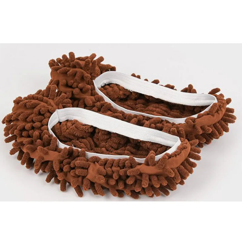 Showlu Fashion chenille dust mop slippers with polyester soles, designed for easy floor cleaning and dusting.