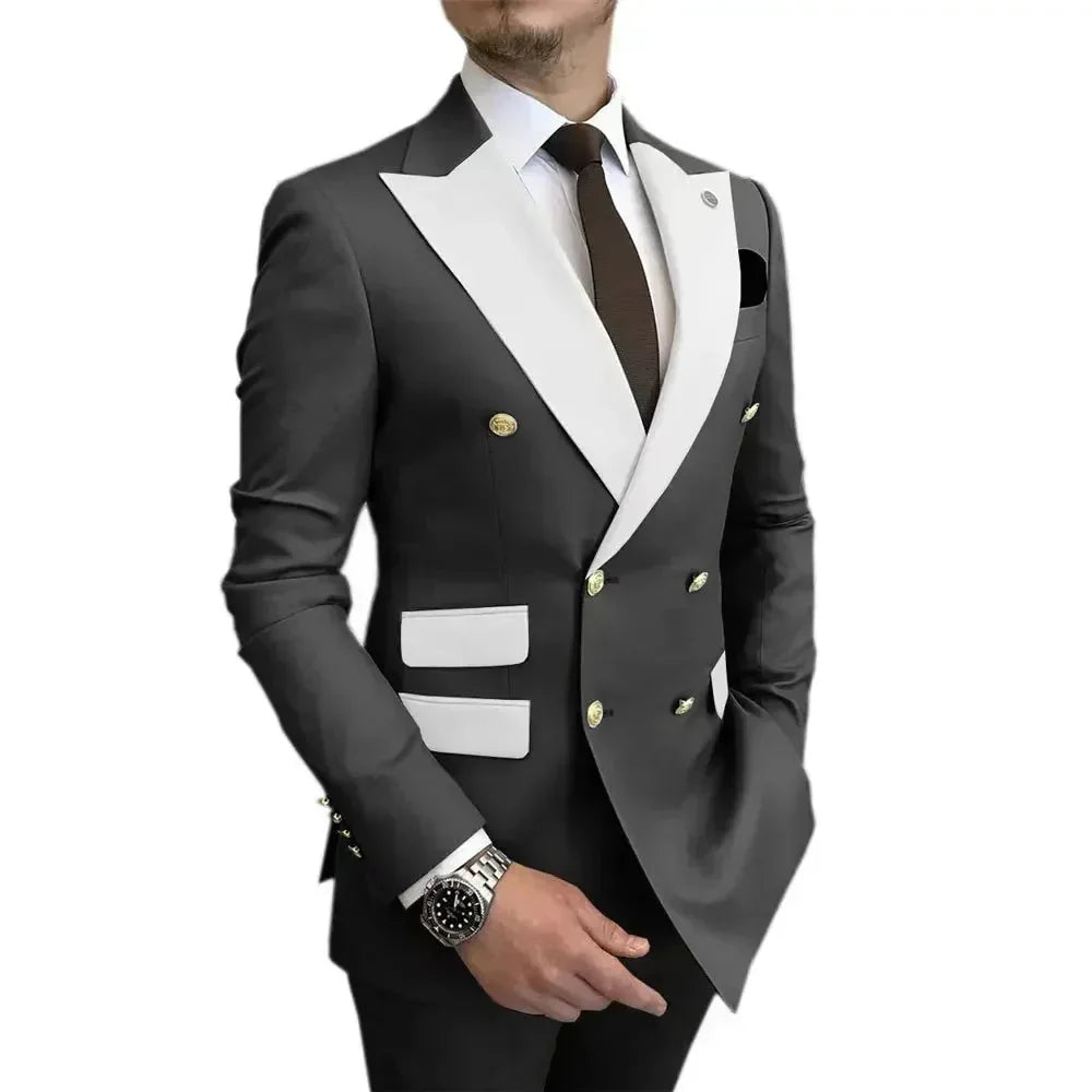Men's SHOWLU FASHION double-breasted blazer and pants suit, tailored 2-piece formal outfit with classic design and sleek fit.