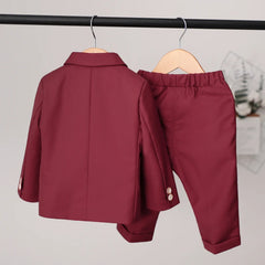 Children's Formal Burgundy Suit Set Autumn Winter British Boys Jacket Pants Vest Outfit Kids Baby's First Birthday Party Dress