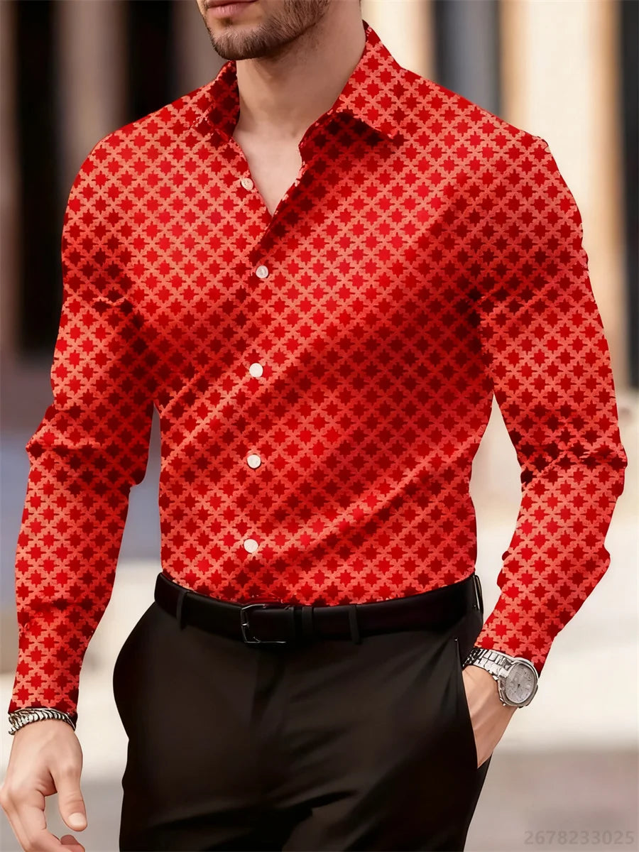 Men's long sleeve plaid shirt in 14 colors, Showlu Fashion high-definition geometric pattern, casual and breathable men's top.