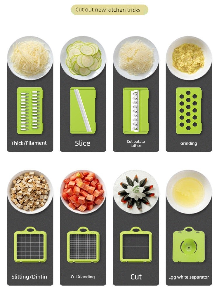 Showlu Multi-Functional Vegetable Cutter with dicer and slicing set, featuring stainless steel blades and ergonomic handle.